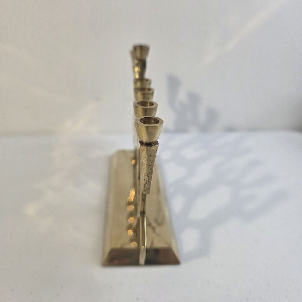 Menorah Dancing Figures Hanukkah Contemporary Artsy Metal Brass MCM India - Picture 2 of 7